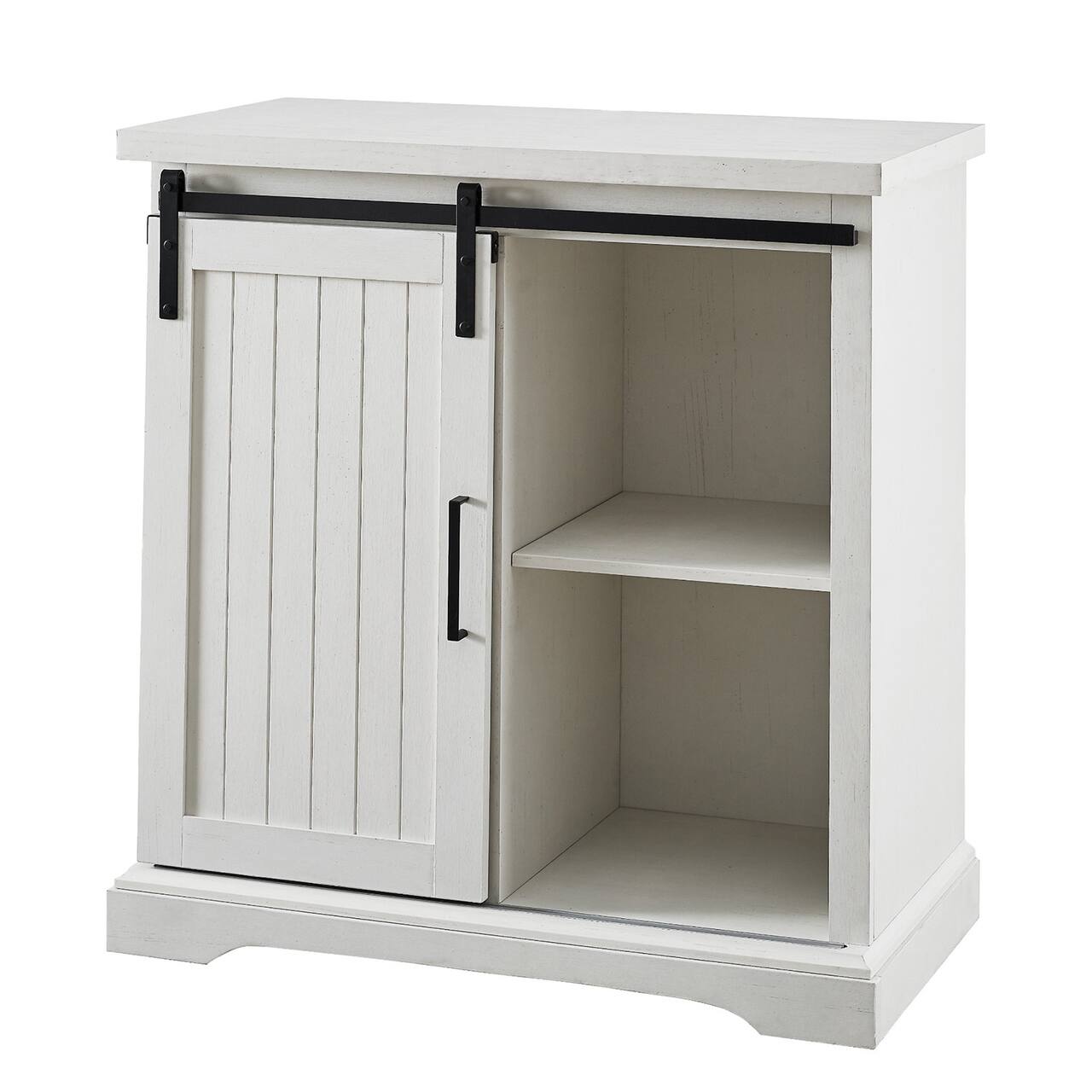 Walker Edison 32" Brushed White Sliding Grooved Door Accent Console